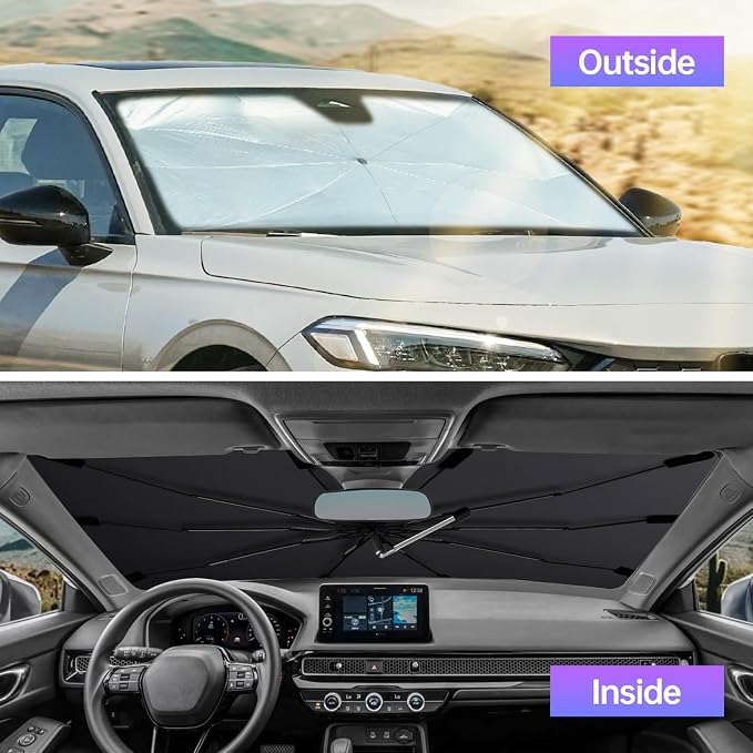 2026 Windshield Sun Shade Umbrella, Foldable Car Sunshade for Mid-Size Sedan, 360 Rotating Automotive Interior Sun Protection for 99% Heat UV Blocking, Auto Heat Shield Accessories(Medium) - Image 4