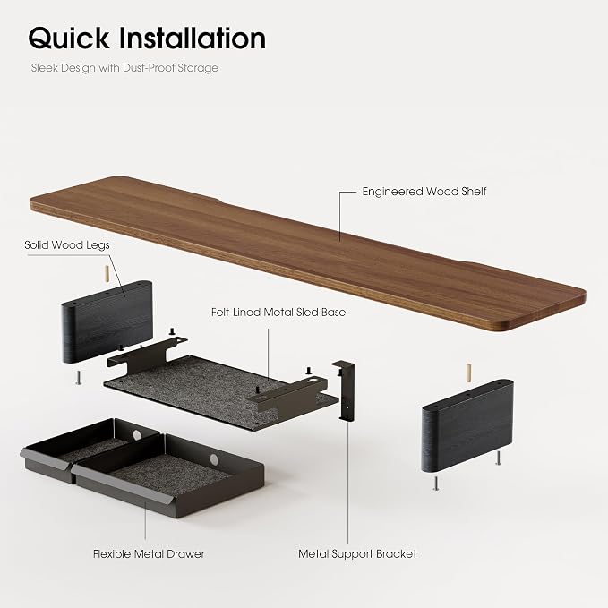 Fenge 42.5" Monitor Stand with Storage Drawers, Minimalist Monitor Riser with Solid Ash Legs and Cable Management, Wooden Desk Shelf for Home Office Workspaces, Brown - Image 8