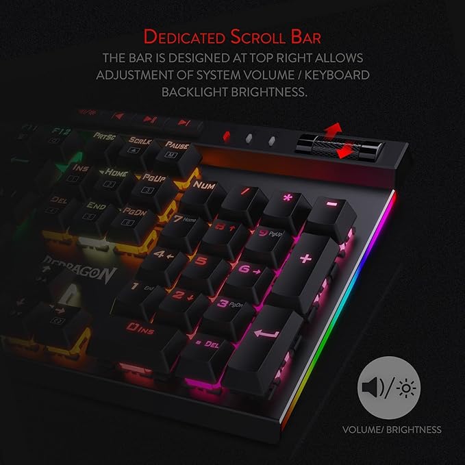 Redragon K580 Wired RGB Mechanical Gaming Keyboard, Macro Key & Media Wheel | 5 On-Board Keybinding Buttons for MMO MOBA Games, Dedicated Media Controls, Tactile Brown Switch for Long-Time Typing Feel - Image 4
