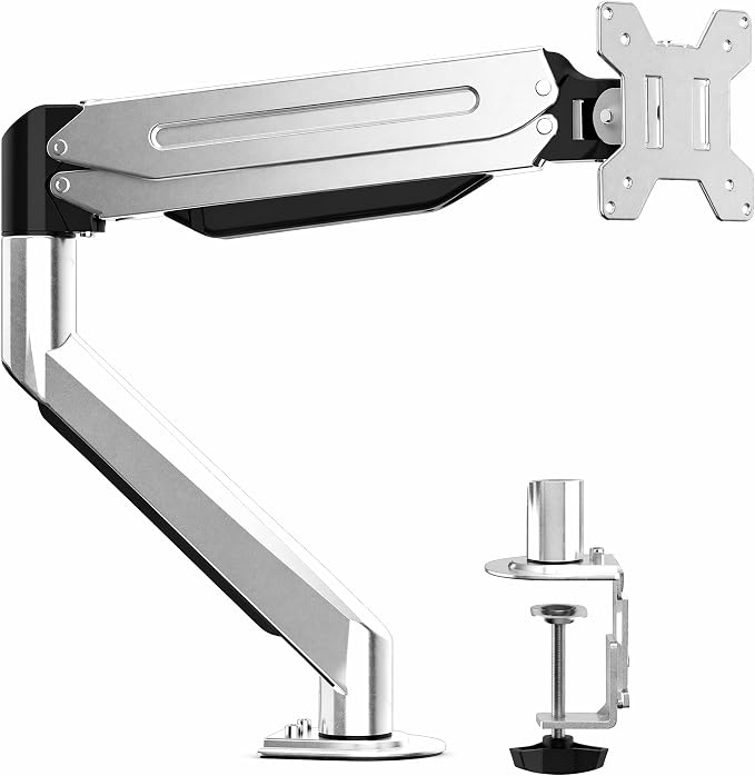 Suptek Single Monitor Mount,Adjustable Gas Spring Monitor Arm Desk Mount Stand Fits 17 20 22 23 24 26 27 32 33 35 36 inch,Holds up to 25 lbs, Silver(MD9S) by suptek