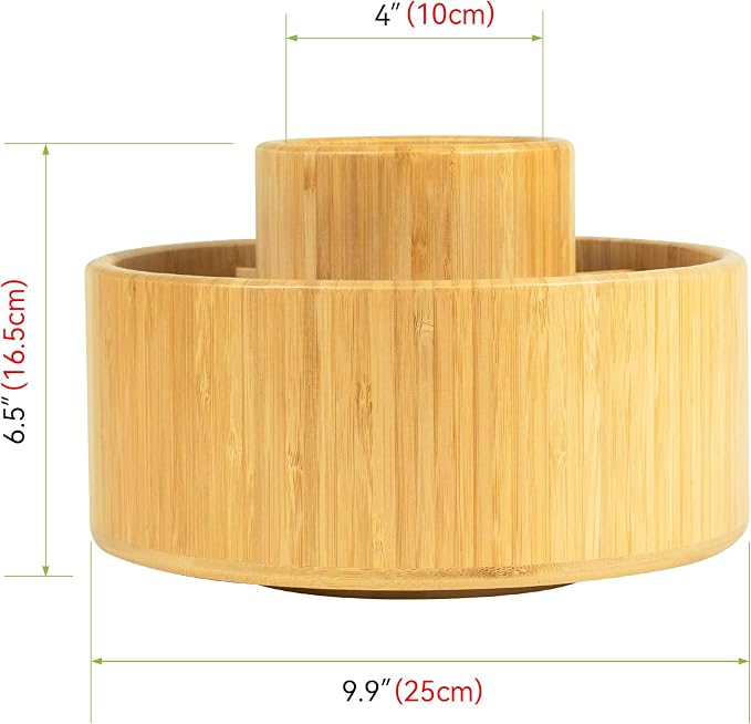 Utoplike Large Bamboo Rotating Pencil Holder, 360° Colored Pen Organizer | Spinning Art Supply Desk Caddy with Raised Center, 11-Compartment Desktop Storage for Pens, Markers and Office Supplies - Image 3