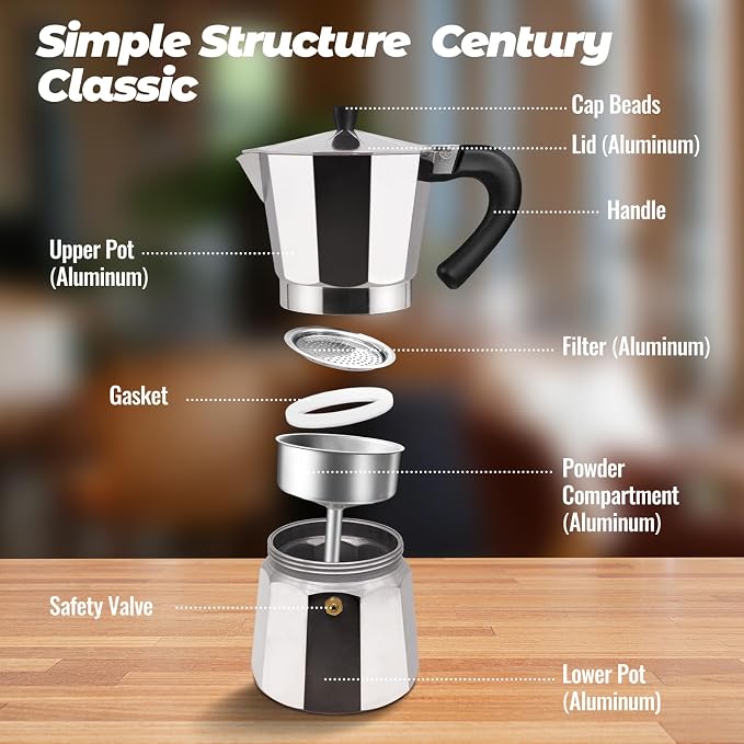 12 Cup Aluminum Moka Pot Classic Stovetop Espresso Coffee Maker 600ml 20oz Coffeemaker Percolator Mocha Pot Greca Coffee Maker Cafe Makers for Italian and Cuban Café Brewing Silver - Image 3