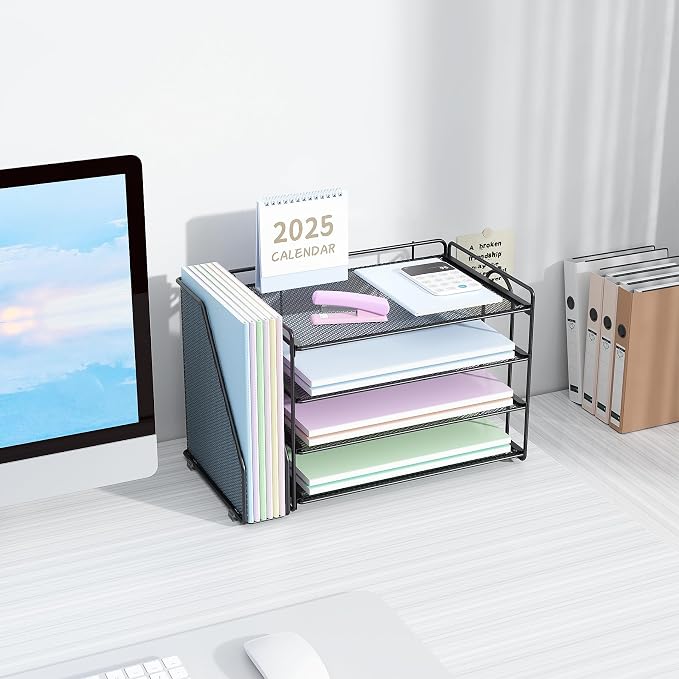 Spacrea 4-Tier Paper Organizer for Desk with File Organizer | Desk Organizers and Accessories Desk Accessories & Workspace Organizers for Office Supplies (Black) - Image 4