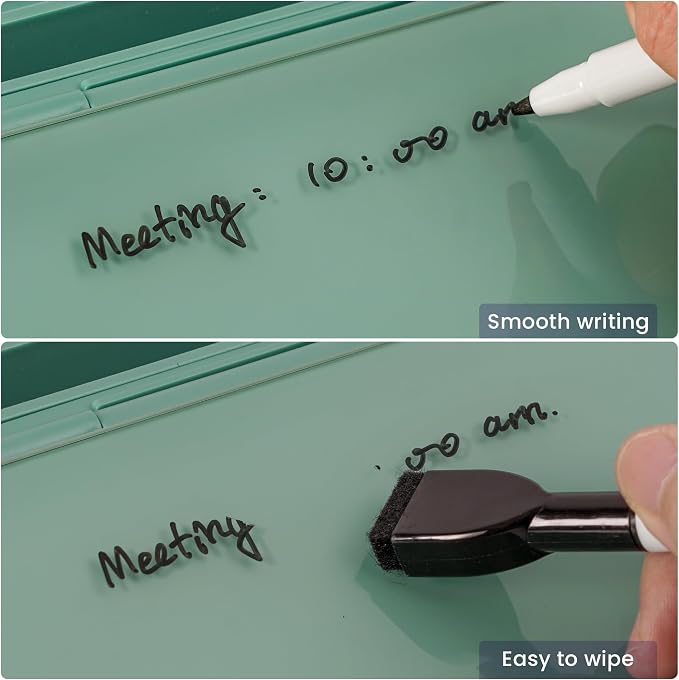 Varhomax Glass Desk Whiteboard with Storage, Desktop Organizer to-do List Memo Notepad Dry Erase White Board for Home Office and School Supplies (Green) - Image 5