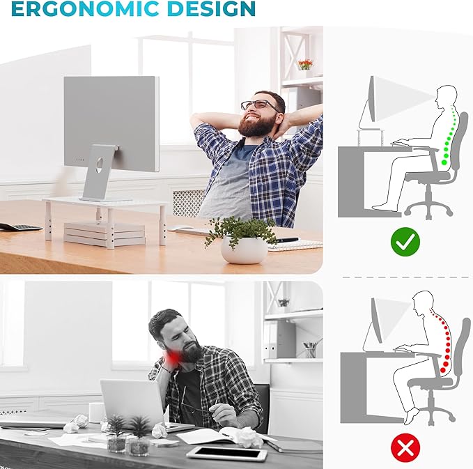 BONTEC Monitor Stand for Desk 2 Pack, 3-Level Height Adjustable Metal Monitor Riser, Ergonomic Computer Stand with Pen Holder & Cable Management for Printer, Laptop, Office Workstation, White - Image 3