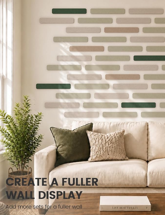 Fluxynara 13" x 2" Felt Wall Panels, Nordic Moss | 5-Pack Cork Board Alternative with 35 Push Pins, Adhesive Mounting for Bedroom Door or Home Office - Image 7