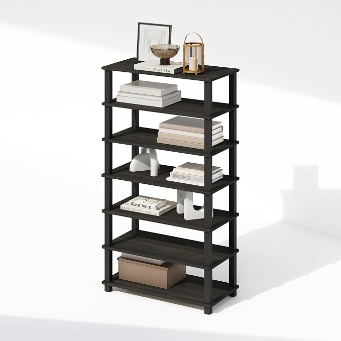 Furinno Turn-N-Tube Storage Shelves Set of 2, 4-Tier Stackable Standing Shelf, Open Corner Shelf, for Organization and Storage, Living Room, Garage, Home Office, Espresso - Image 5