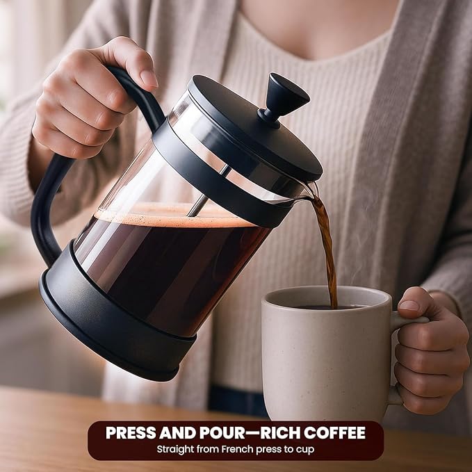 Utopia Kitchen Borosilicate Glass French Press Coffee Maker 21 Oz, Black | Heat-Resistant Cafetiere & Tea Maker, Thickened Glass Coffee Press for Travel and Camping - Image 2