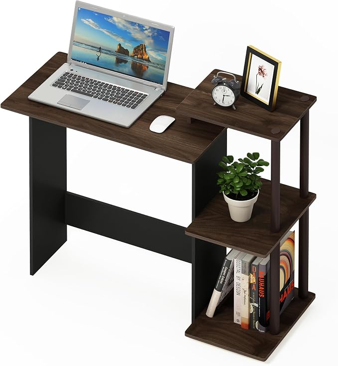 Furinno EFFICIENT Desk, 28.6" Wide Gaming Desk with 3 Open Side Shelves, Laptop Notebook Computer Desk, Office Desk for Home Office, Study Room, Dorm, Bedroom, Columbia Walnut - Image 6