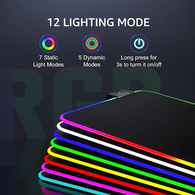 KTRIO RGB Large Gaming Mouse Pad, 31.5 x 11.8 in, RGB Black, XL | Smooth Micro-Weave Surface, RGB Lighting Design, Non-Slip Rubber Base, Durable Stitched Edges, Office & Home Use - Image 2