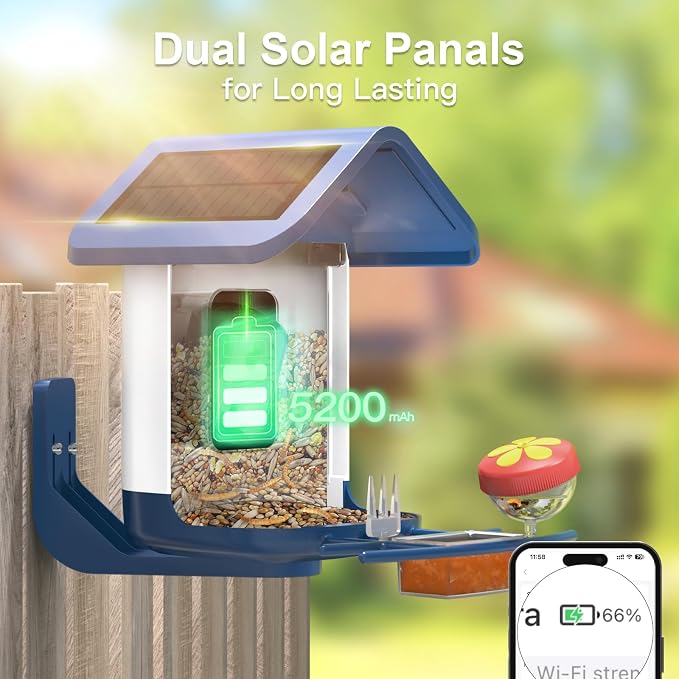 Bird Feeder with Camera Solar Powered : Smart Camera Bird Feeder 2K Live Feed Cam for Outdoor Backyard - Ai Identify Auto Capture Videos Pictures, Gifts for Birdlover Mom Dad, 2.6GHz WiFi - Image 3