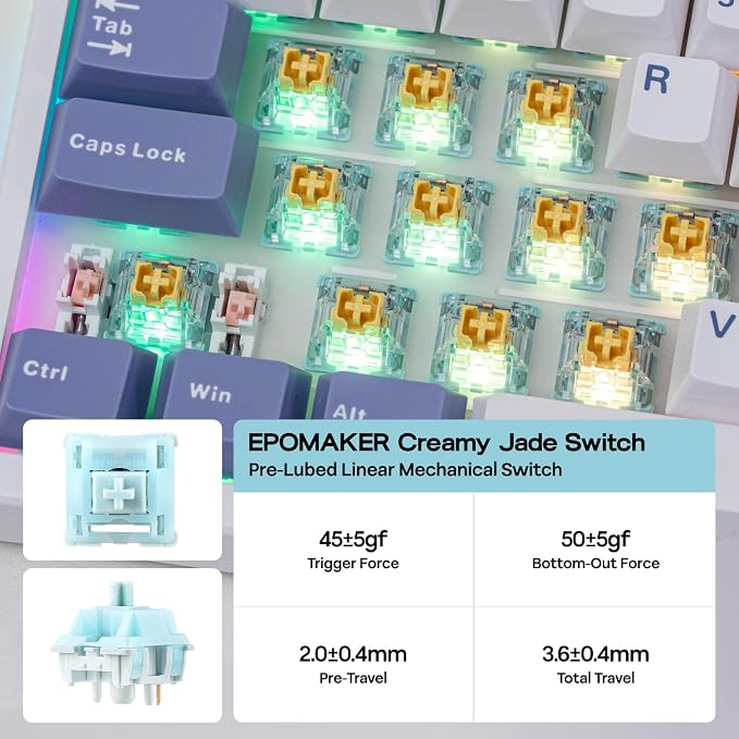 EPOMAKER TH108 PRO Full Size Mechanical Keyboard with Screen & Knob, Wireless Gaming Keyboard with 10000mAh, Creamy Gasket, Hot Swap, Custom Driver, RGB Backlight (White, Creamy Jade) - Image 6