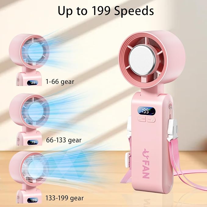 Handheld Fan, Portable Handheld Fan with Ice Function, mini personal fan, Turbo Powerful Rechargeable Fans,1-199 Speed, Foldable, for Women Men Outdoor Indoor travel essentials(Pink) - Image 4