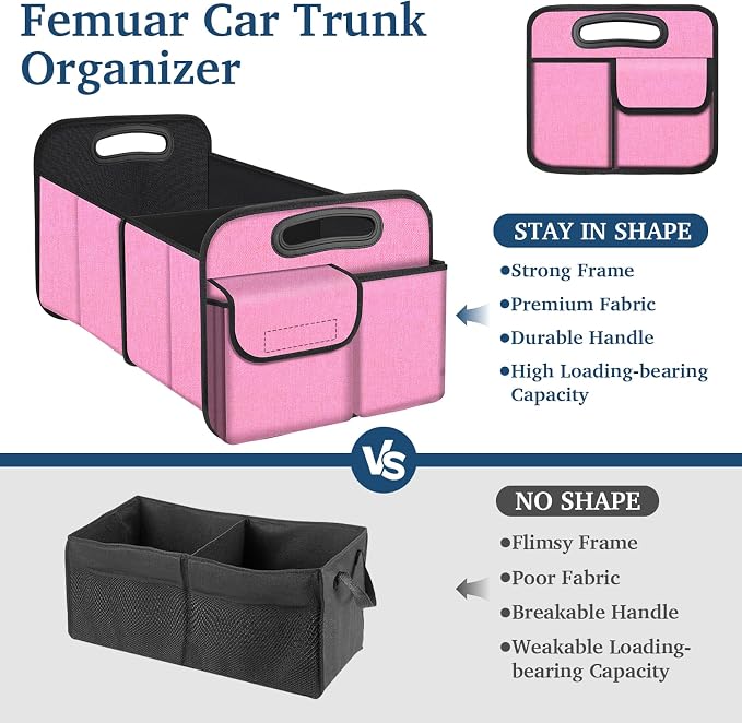 Femuar Car Trunk Organizer, Car Storage Organizer with Large Capacity Waterproof Collapsible Trunk Organizer for Car Suv/Jeep/Sedan (Pink, Standard) - Image 3