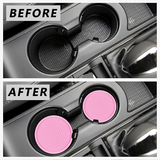 ZSDY Car Cup Coaster, 4PCS Universal Auto Non-Slip Cup Holder Embedded in Ornaments Silicone Coaster, Car Interior Accessories Sets, Pink - Image 3