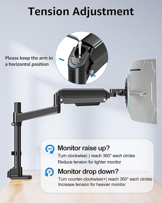 MOUNTUP Heavy Duty Monitor Arm Fits 49 45 42 40 39 34 32 Inch Screens, Ultrawide Monitor Arm Holds 4.4-44 lbs, Monitors Stand for Samsung Odyssey G9 and More, Height Adjustable Mount, VESA Mount - Image 3