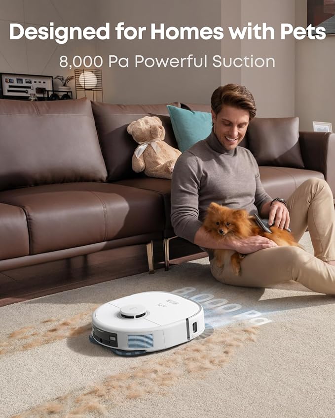 eufy X10 Pro Omni Robot Vacuum and Mop, Dual Mops, 12 mm Auto-Lift, White | 8,000 Pa Suction, Carpet Detection, AI Obstacle Avoidance, Auto Mop Washing & Drying, Self-Emptying Station - Image 2