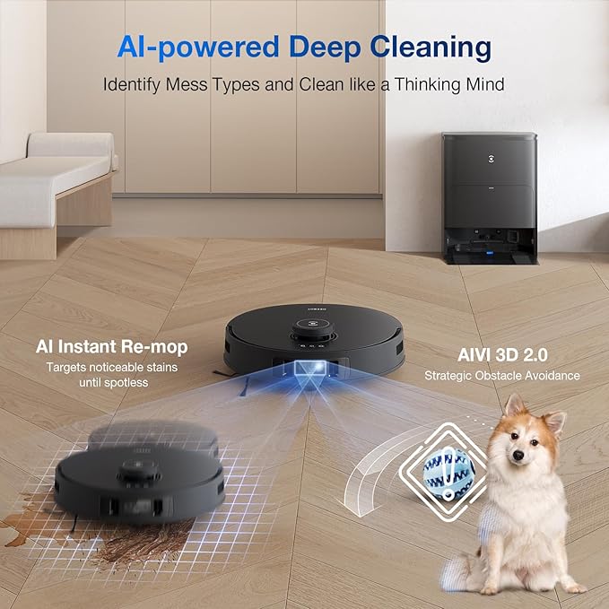 ECOVACS DEEBOT T30S AI Care Robot Vacuum and Mop, 11000Pa, TruEdge Adaptive Edge Mopping, ZeroTangle, AI Instant Re-mop, Hot Water Mop Washing, Self-Emptying & Refilling, Obstacle Avoidance - Image 6