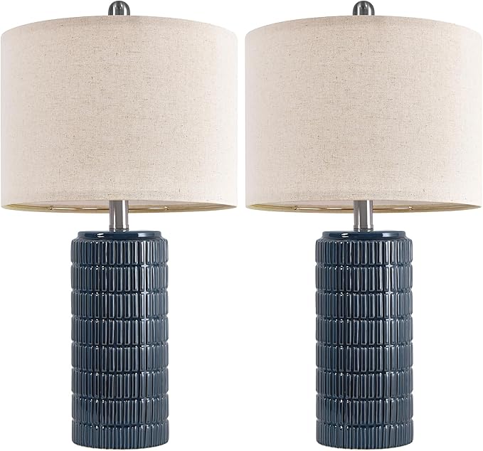 PoKat 23" Blue Table Lamps, Farmhouse Bedside Lamps for Bedroom Set of 2, Ceramic End Table Lamps for Living Room, Traditional Nightstand Desk Lamps, Medium - Image 8