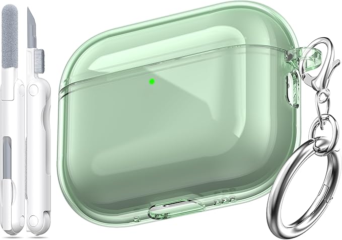 for AirPods Pro 3 Clear Case 2025, Military-Grade Shockproof, Soft TPU Highly Transparent Anti-Yellowing for AirPods Pro 3 Case with Cleaning Kit & Cute Round Buckle, Clear Green by MHYALUDO