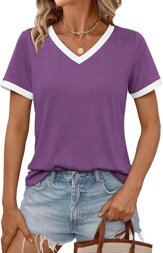 AUTOMET Womens Short Sleeve T-Shirts Summer Tops Casual Soft Tunic V Neck Basic Workout Clothes Spring Fashion Outfits 2026 by AUTOMET