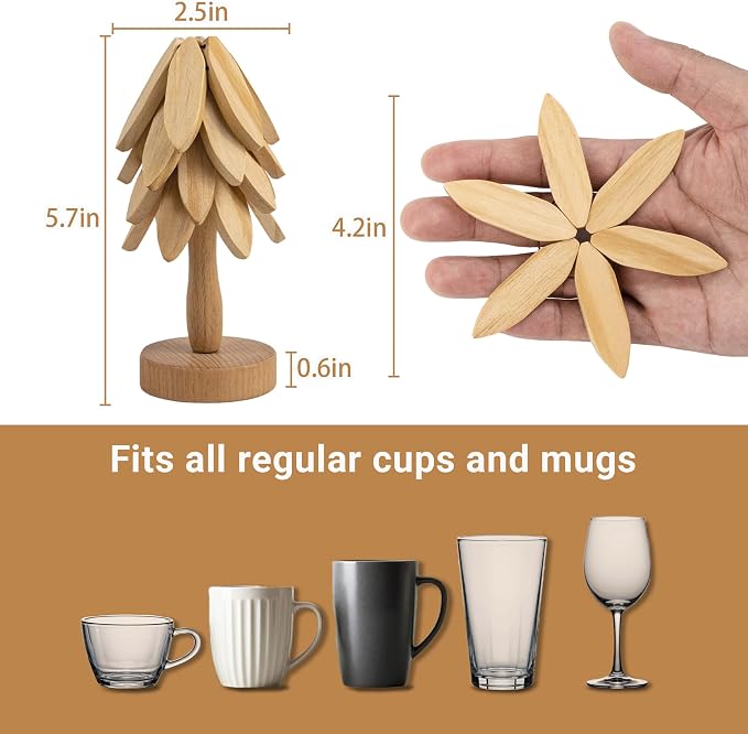 Yuoyar Wooden Tree-Shaped Coasters Set for Coffee Table, Kitchen - Image 3