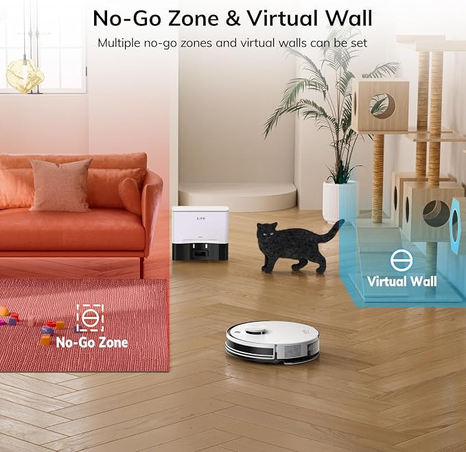 ILIFE A30 Pro Robot Vacuum and Mop,10000Pa Max Suction | 60 Days Self Emptying, LiDAR Navigation, 150 Min Max, App, Remote & Voice Control, Ideal for Hard Floors, Carpet & Pet Hair - Image 5