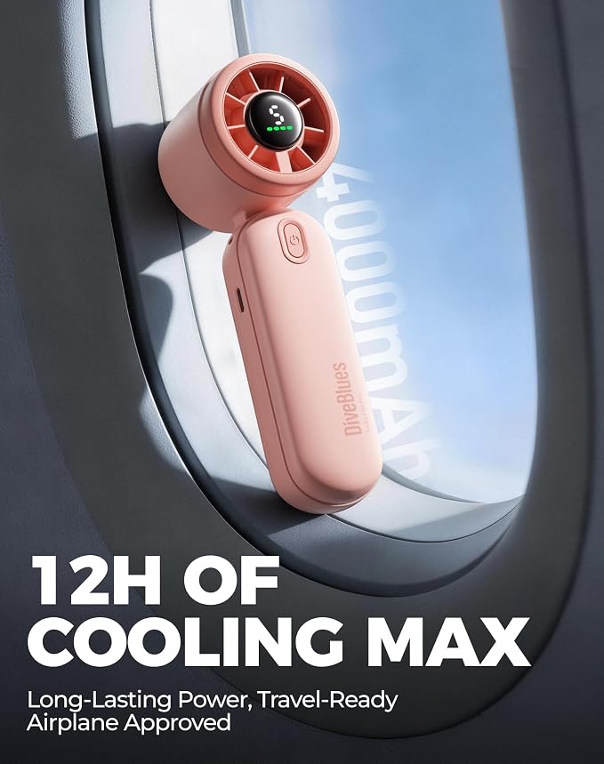 Diveblues Mini Handheld Fan, 30ft/s Portable Turbo Fan [12H Max Cooling], 4000mAh Personal Fan with LED Display, 3-in-1 Hand Held/Neck/Desk Fan for Travel, Cruise, Disney Essentials - Image 6