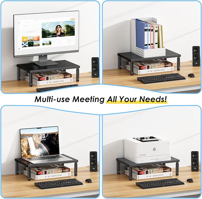 ECOLOVI Wood Laptop Stand for Desk, 4-Height Adjustable Computer Monitor Stand Riser for Desk Organizer and Accessories, Office Desk Accessories Workspace Organizer for Home Office Supplies, Black - Image 5