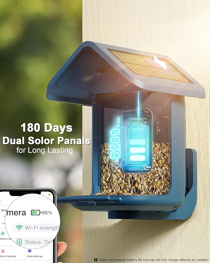 Bird Feeder with Camera Solar Powered : Smart Camera Bird Feeder 2K Live Feed Cam for Outdoor Backyard - Ai Identify Auto Capture Videos Pictures, Gifts for Birdlover Mom Dad, 2.4GHz WiFi - Image 3