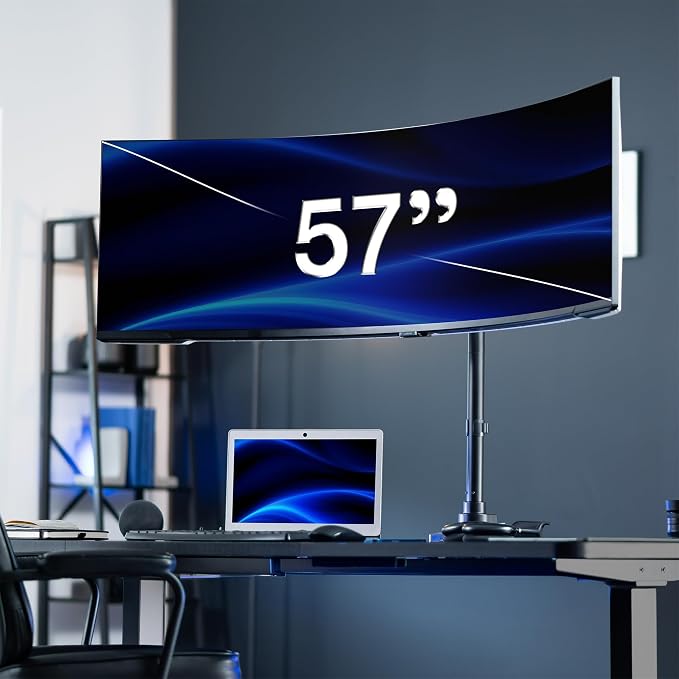 VIVO Single Ultra-Wide Monitor Desk Mount for up to 57 inch Ultrawide Screens, Extra Tall Heavy Duty Adjustable Stand Holds 59.4 lbs, Black, STAND-V157R - Image 2