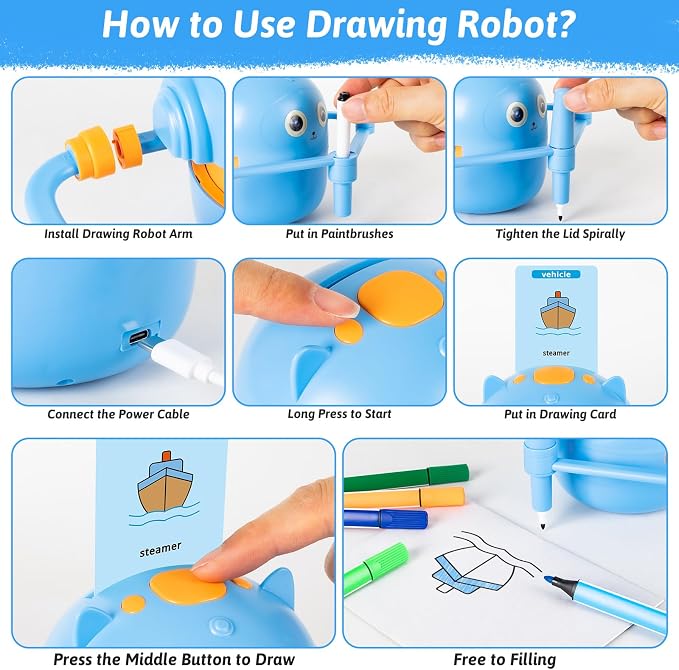 TREEFIA Drawing Robot for Kids, Drawing Robot for Kids 6 7 8 9 10 11 12 Year Old, Doodle Bot Toy with 100 Drawing Cards & 16 Color Pens for Girls and Boys - Image 5
