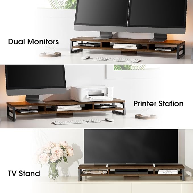 Fenge Dual Monitor Stand for Desk, 42.5in Large Monitor Riser for 2 Monitors, 2 Tier Computer Office Desk Top Shelf, Desktop Storage Stand for Laptop, PC, Computer, Printer - Image 7