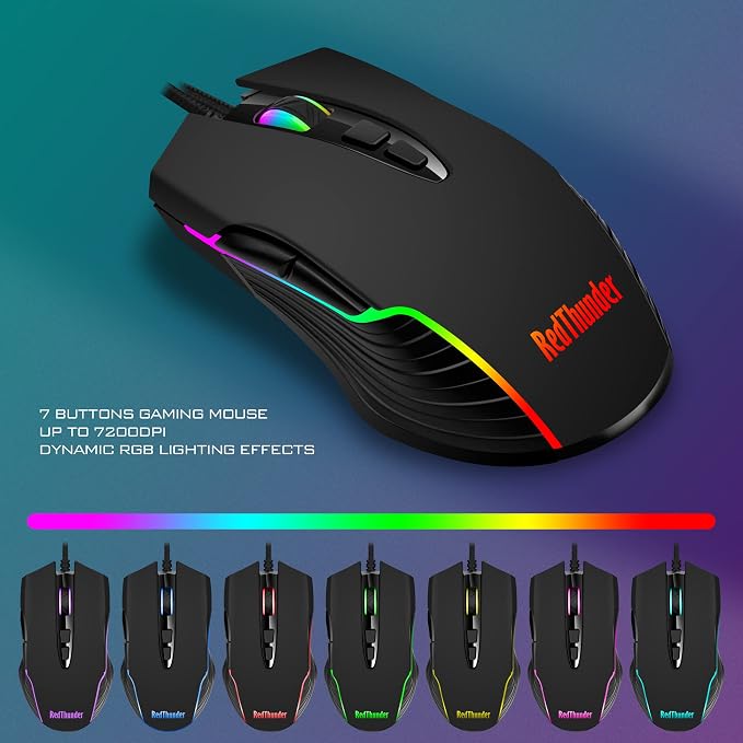 RedThunder K10 Wired Gaming Keyboard and Mouse and Wrist Rest Combo, RGB Backlit, Mechanical Feel Anti-ghosting Keyboard + 7D 7200 DPI Mice+Soft Leather Wrist Rest 3 in 1 PC Gamer Accessories(Black) - Image 6