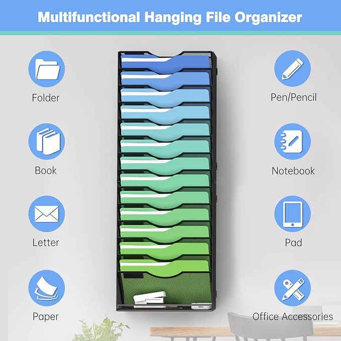 Kuntine.B Wall File Organizer Office Hanging Magazine Holder Wall File Organizer for Office Home - Image 4