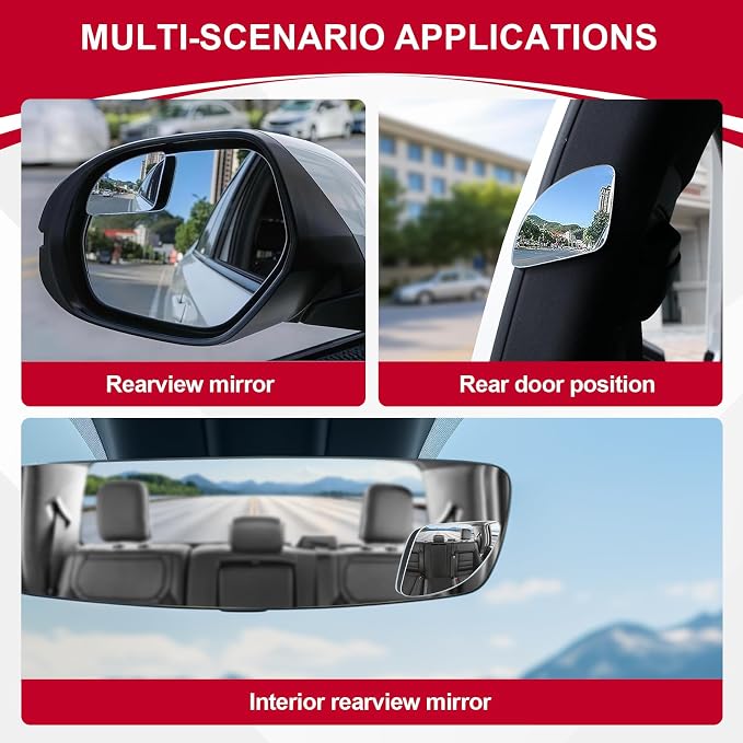 LivTee Blind Spot Car Mirror，Asymmetric Fan Shaped HD Glass Frameless Convex Rear View Mirror with wide angle Adjustable Stick for Cars SUV and Trucks, Pack of 2 - Image 6