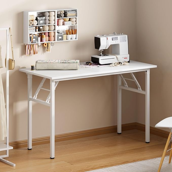 Need Office Computer Desk 39.3 Inch Sturdy Folding Laptop Table White | White Frame Writing Gaming Work Table/Foldable Home Office Desk/Sewing Table, No Assembly Required - Image 4