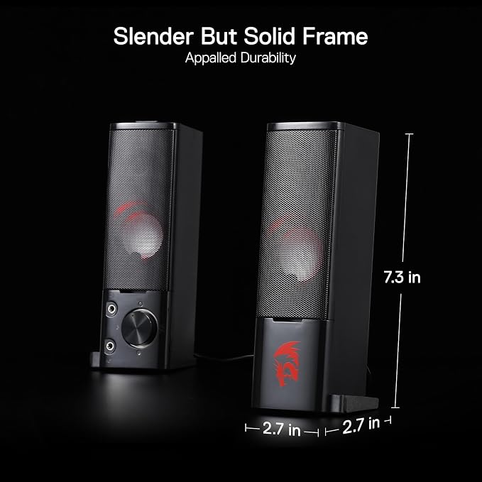 Redragon GS550 PC Gaming Speakers 2.0 Channel Stereo Enhanced Sound, Black | Compact Maneuverable Size, Headphone Jack, Decent Red Backlight, Plug & Play USB Powered Desktop Computer Speaker - Image 6