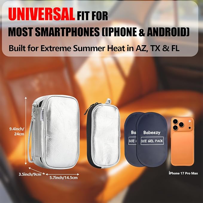 Keep Your Phone Safe from Extreme Heat Car Phone Cooling Bag Includes 2 Reusable Ice Packs Fits All Phones (Silver) - Image 5