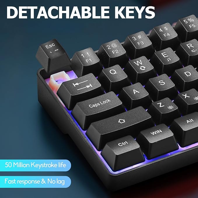 Guiheng Wired Portable 60% Mechanical Feeling Gaming Keyboard,RGB LED Backlit Compact 68 Keys Mini Wired Office Keyboard with Red Switch for Windows Laptop PC Mac - Black - Image 2