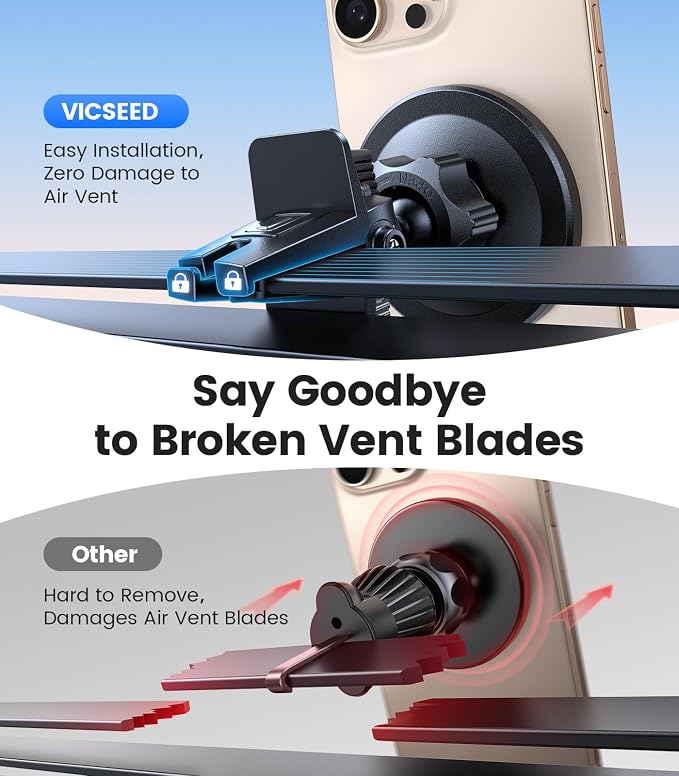 VICSEED for MagSafe Car Mount [Upgraded Strongest Magnet Power] Magnetic Phone Holder for Car Vent 360 Adjustable Magnetic Car Phone Holder Mount for iPhone 17 Air Pro Max 15 14 13 12 Plus Mini, Blue - Image 7