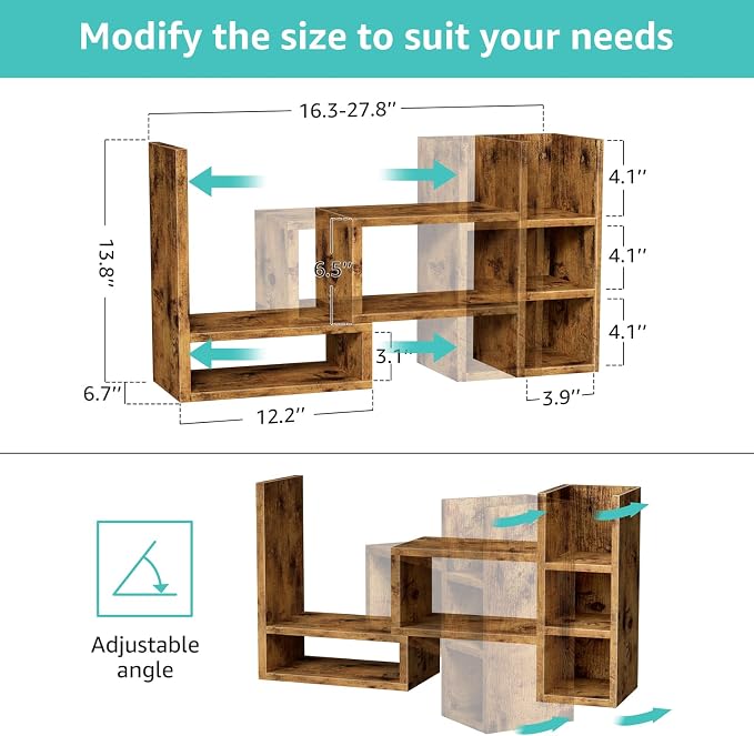 NUTIKAS Desk Shelves Desktop Organizer Shlef - Rustic Office Organization for Top of Desk Organizers and Accessories Corner Bookshelf Table Top Shelving Small Hutch Decorations for Office - Image 2