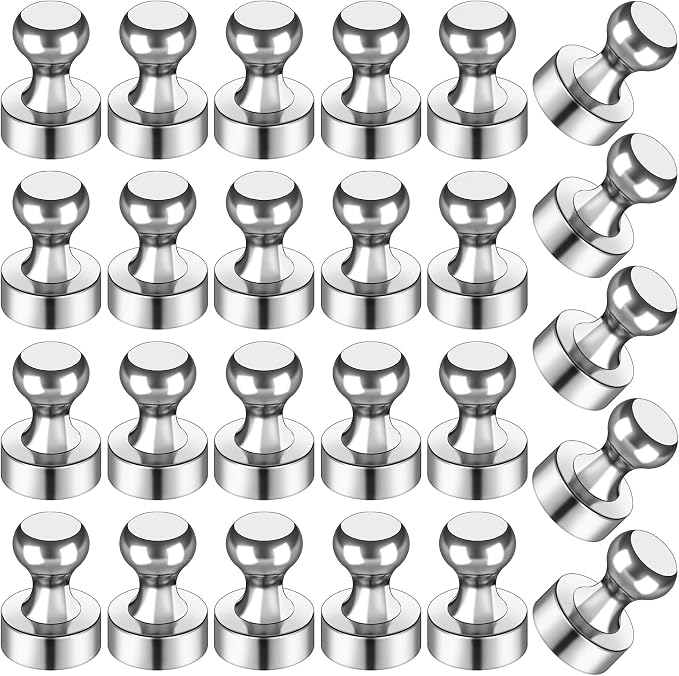 LOVIMAG Fridge Magnets 25Pcs, Magnet for Refrigerator Whiteboard, Silver | Small Strong Neodymium Metal Cute Push Pin for Classroom, Kitchen, Accessories Decorative, Office, Calendar by LOVIMAG