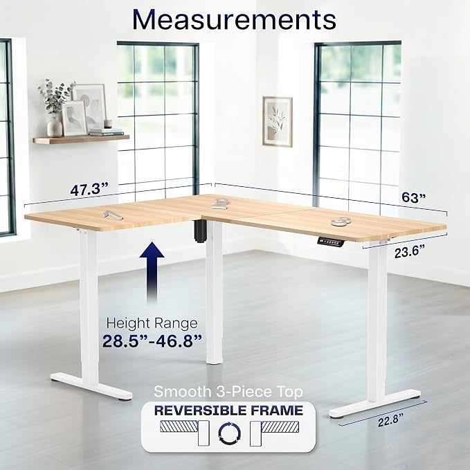 VIVO Light Wood 63 x 47 in Corner Standing Desk, DESK-E3CTWC-47 | Electric, Reversible L-Shaped Table, Sit Stand, Height Adjustable, Memory Controller, Office Furniture Sets, White Frame - Image 5