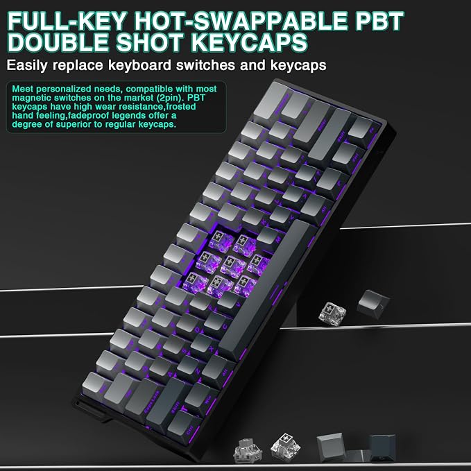 Aula WIN60 HE - 60% Mechanical Gaming Keyboard Wired, Hall Effect Magnetic Switch Hot Swappable,8000 Hz Polling Rate, RGB Keyboard 60 Percent Compact Design for PC (Gradient Gray) - Image 5