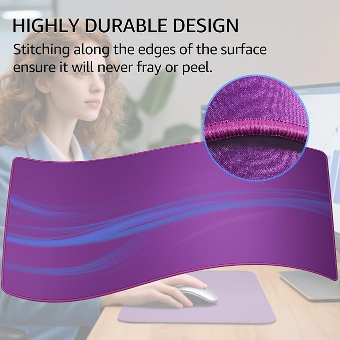 KTRIO Large Gaming Mouse Pad, Desk Mat, 31.5 x 15.7 in, Violet Purple, XXL | Smooth Micro-Weave Surface, Artistic Pattern Design, Non-Slip Rubber Base, Durable Stitched Edges, Office & Home Use - Image 4