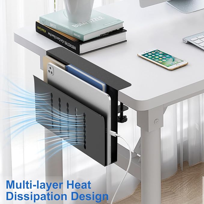 HAMOPY Desk Side Storage, Single-Layer Steel Hanging Desk Organizer with Magnetic Pen Holder, No Drilling Desk Drawer Cable Management Tray, Under Table Laptop Holder for Office, School&Home(Black) - Image 5