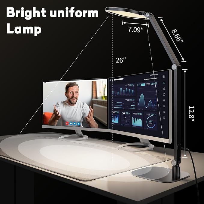LitONES LED Desk Lamp for Home Office, Soft Edge-lit Design - Modern Style | Eye-Caring Diffused Light, Professional Computer Light for Reading, Crafts & Zoom, Dimmable with 30 Modes, Memory & Timer - Image 6