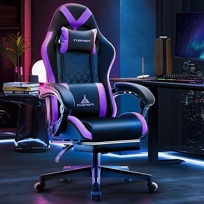 Gaming Chair,Ergonomic Massage Office Chair with Footrest,Purple | Pocket Spring Cushion,Reclining,Thick High Back,Headrest and Lumbar Support,Adjustable Leather Computer Chair Gamer Chair - Image 2