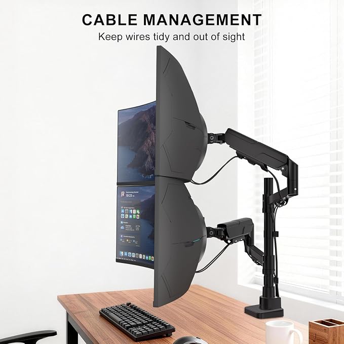 WALI Vertical Dual Monitor Mount for 17-49 inch Ultrawides Curved Screens, Heavy Duty Stacked Dual Monitor Stand for Desk, Adjustable Ultrawide Monitor Arm up to 33lbs, VESA Mount 75/100mm, Black - Image 7